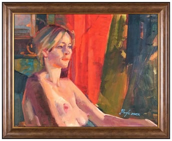 Neil Boyle Female Figure Oil Painting Signed Framed Board Artwork