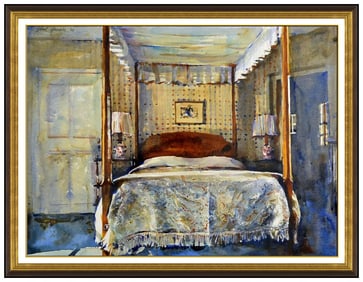 Shirl Goedike Interior Watercolor Painting Signed Large Framed Artwork