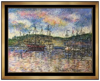 Paul Emile Pissarro Seascape Pastel Painting Signed Framed Artwork