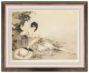 Louis Icart At The Urn Etching Signed Female Deco Framed Rare Artwork
