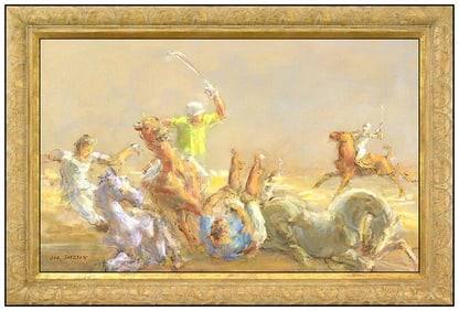 Lee Jackson Polo Horse Oil Painting Signed Framed Board Artwork