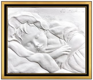 Bill Mack Peaceful Child Bonded Sand Sculpture Signed Bas Relief Art