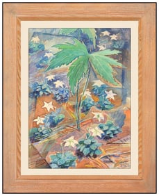 Paul M. Gustin Floral Watercolor Painting Signed Framed Landscape Artwork