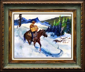 Joseph Stahley Cowboy Horse Oil Painting Signed Framed Board Artwork