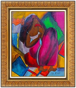 Linda Le Kinff Female Portrait Oil Painting Signed Modern Framed Artwork
