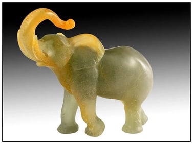 Jean Daum Elephant Pate De Verre Glass Sculpture Signed French Artwork