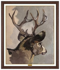 George Browne Wildlife Buck Deer Oil Painting Signed Framed Artwork