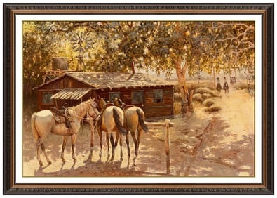 Bill Bender Western Horse Illustration Oil Painting Signed Framed Artwork