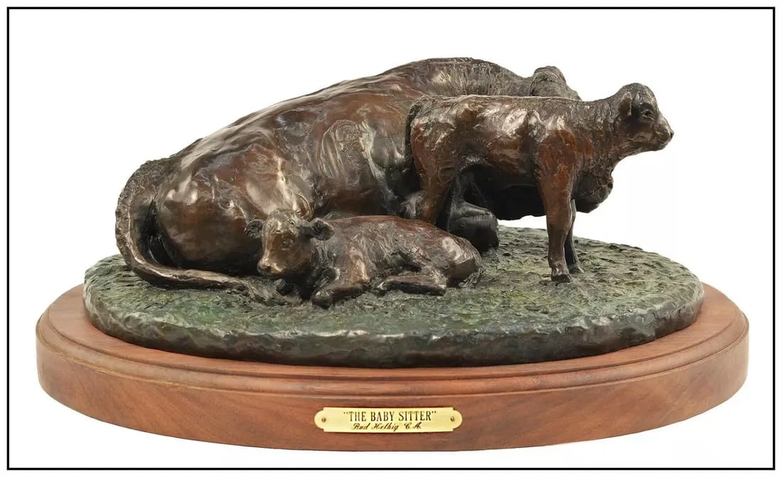 Bud Helbig Baby Sitter Bronze Sculpture Signed Wildlife Animal Artwork (1 of 7)