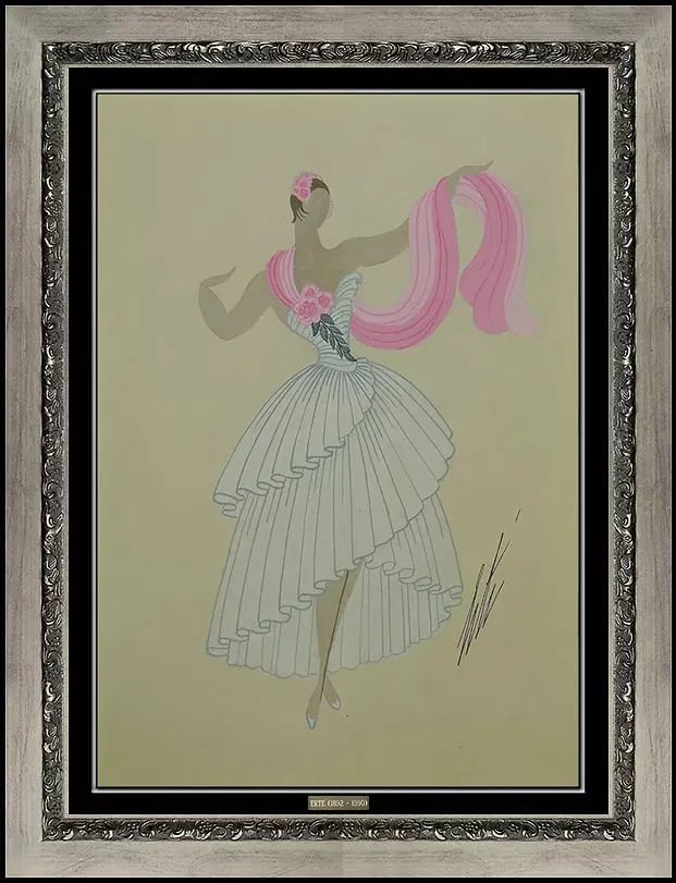 Erte Rare Original Gouache - Dress Costume Design, Art Deco, Signed (1 of 6)