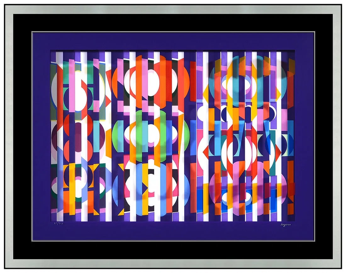 Yaacov Agam 'Soir' Large Signed Abstract Optical Art Original Print Framed (1 of 4)