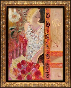 Mahmoud Sabzi Large Signed Female Portrait Original Oil Painting on Canvas