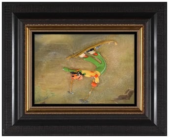 Disney Studios Signed Goofy Skiing Original Painting on Celluloid Framed