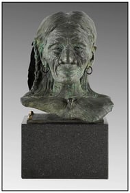 Machado Geronimo Signed Native American Portrait Bust Original Bronze