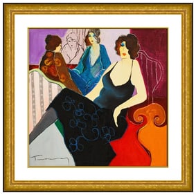 Itzchak Tarkay Signed Female Cafe Art Original Mixed Media on Canvas