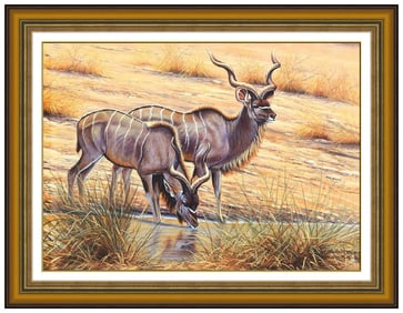 Kim Brooks Signed Animals Original Gouache Painting on Art Paper Framed