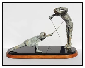 Maureen Riley 'Res Judicata' Large Signed Fencing Full Round Bronze Art