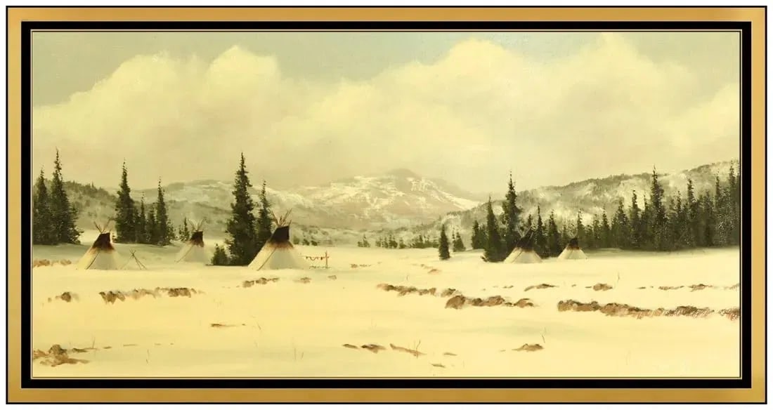 Heinie Hartwig Signed Western Winter Original Oil Painting on Board Framed (1 of 4)