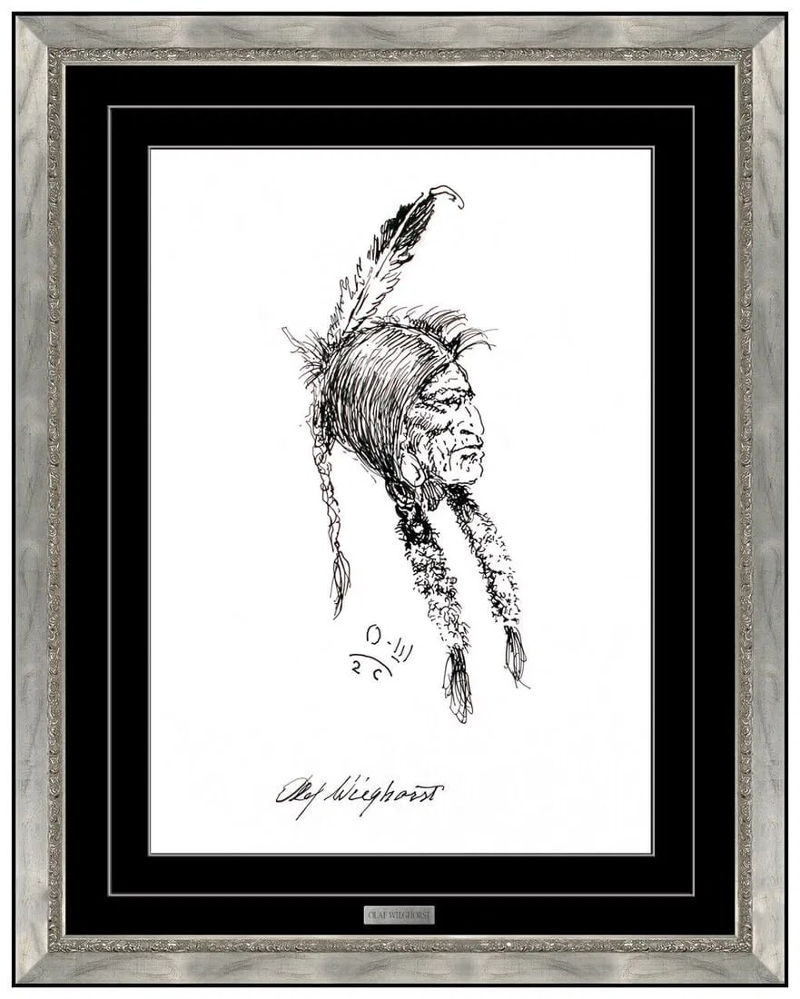 Olaf Carl Wieghorst Signed Native American Portrait Original Ink Drawing (1 of 6)