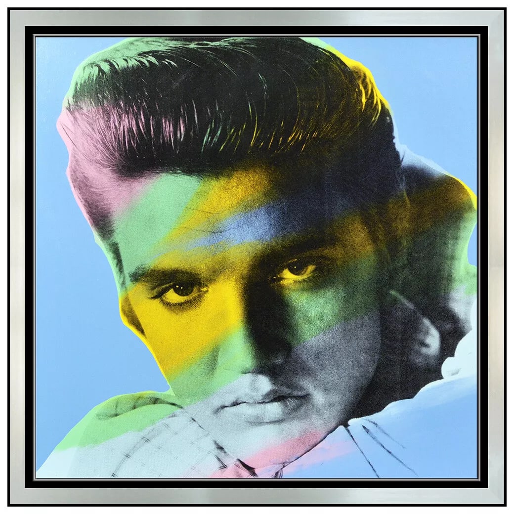 Steve Kaufman Large Signed Elvis Presley Embellished Screenprint on Canvas (1 of 5)