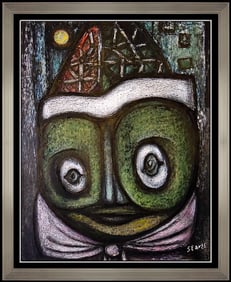 Charles Sebree Signed Harlequin Clown Portrait Original Gouache Painting Oil