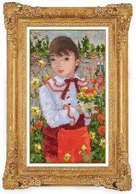 Suzanne Eisendieck Signed Child Portrait Floral Original Oil Painting Canvas