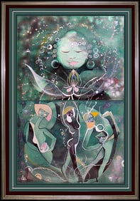 Andrea Smith Large Signed Female Portrait Original Acrylic Painting Framed