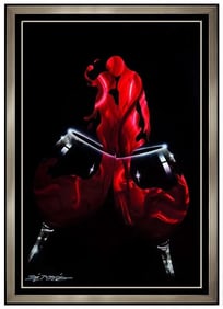 Chris Derubeis Signed Double Amore Original Wine Painting on Metal