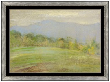 Johann Berthelsen Signed Mountain Landscape Original Pastel Painting Framed