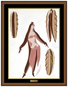 Erte Signed Costume Dress Design Couture Original Gouache Painting Framed