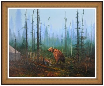John Paul Strain Signed Wildlife Landscape Original Painting on Canvas Framed