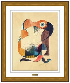 Werner Drewes Signed Modern Abstract Original Watercolor Painting Framed