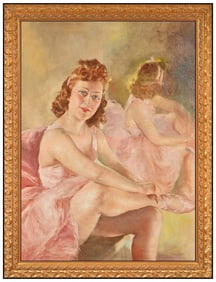 Pal Fried Signed Ballet Dancer Female Portrait Original Oil on Canvas