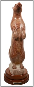 Lawrence Argent Signed Otter Nature Full Round Original Hand Carved Marble