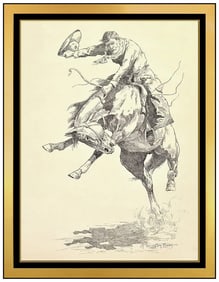 Robert Farrington Elwell Signed Western Rodeo Horse Original Ink Drawing