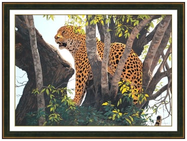 Kim Donaldson Large Signed Leopard Wildlife Original Pastel Painting Framed