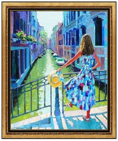 Howard Behrens Large Signed Italian Landscape Original Oil on Canvas
