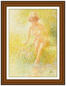 Louis Fabien Signed Female Figurative Original Painting on Canvas Framed