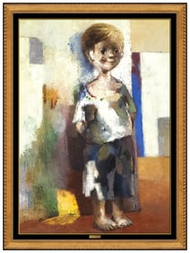 Jose Montanes Signed Child Portrait Original Oil Painting on Canvas Framed