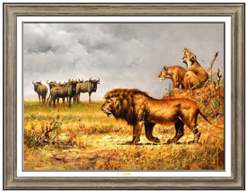 Eric Forlee Signed Wildlife Lion Original Painting on Canvas Framed