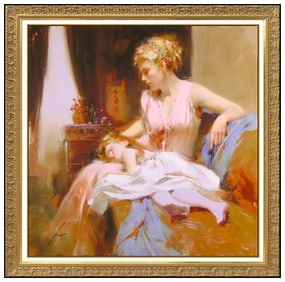 Pino Daeni 'Long Day' Signed Mothe Children Portrait Large Giclee Framed