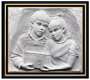 Bill Mack 'Sharing Children' Signed Original Bonded Sand Sculpture Framed
