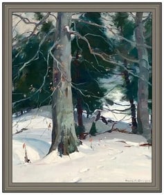 Emile A Gruppe Signed Winter Landscape Original Oil Painting on Canvas Framed
