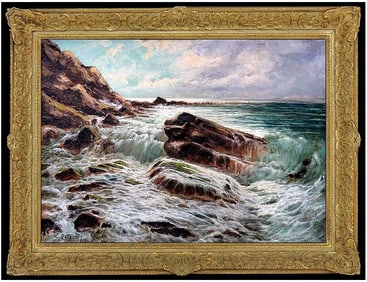 Laszlo Neogrady Signed Seascape Wave Original Oil Painting on Canvas