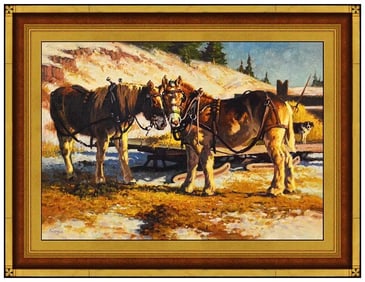 Jack Koonce Signed Horse Landscape Original Oil Painting on Canvas Framed