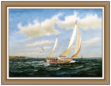 Charles J Lundgren Signed Seascape Nautical Boat Original Painting on Board