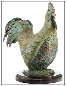 Michael Henington 'Rooster' Large Signed Full Round Animal Bronze