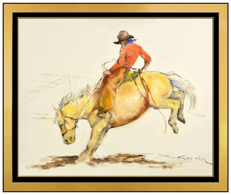 Pal Fried Signed Western Horse Cowboy Rodeo Original Painting Oil Canvas