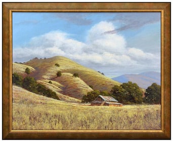 Mark Geller Signed Rural Landscape Original Oil Painting on Board Framed