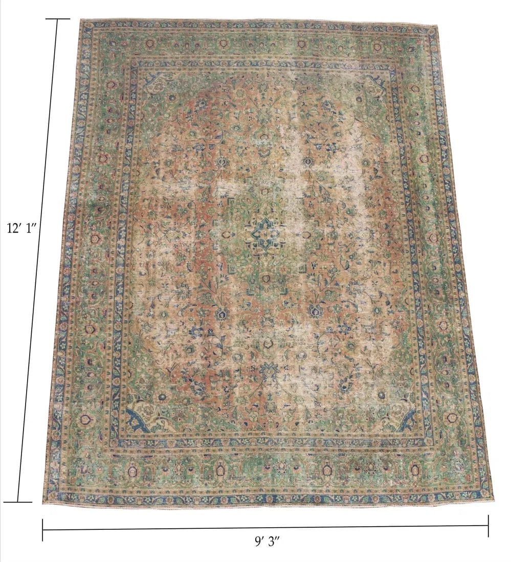 Vintage Persian Early 20th Century Tabriz Style Multicolored Floral Rug 9'3" x 12'1" (1 of 5)
